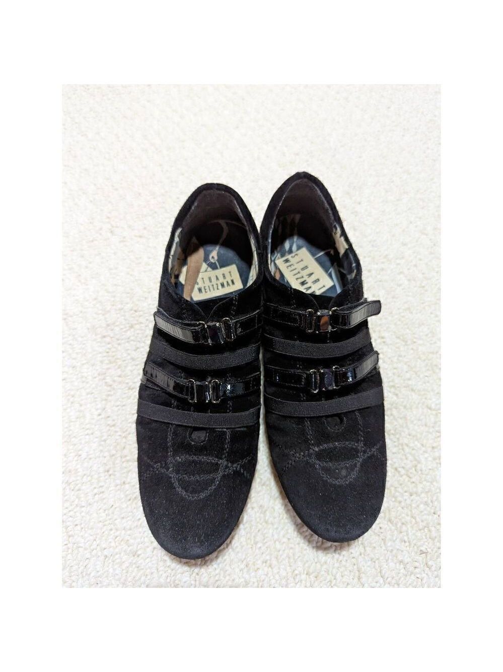 Stuart Weitzman Women's Black Casual Suede Patent Leather Sneakers Shoe Size 6.5